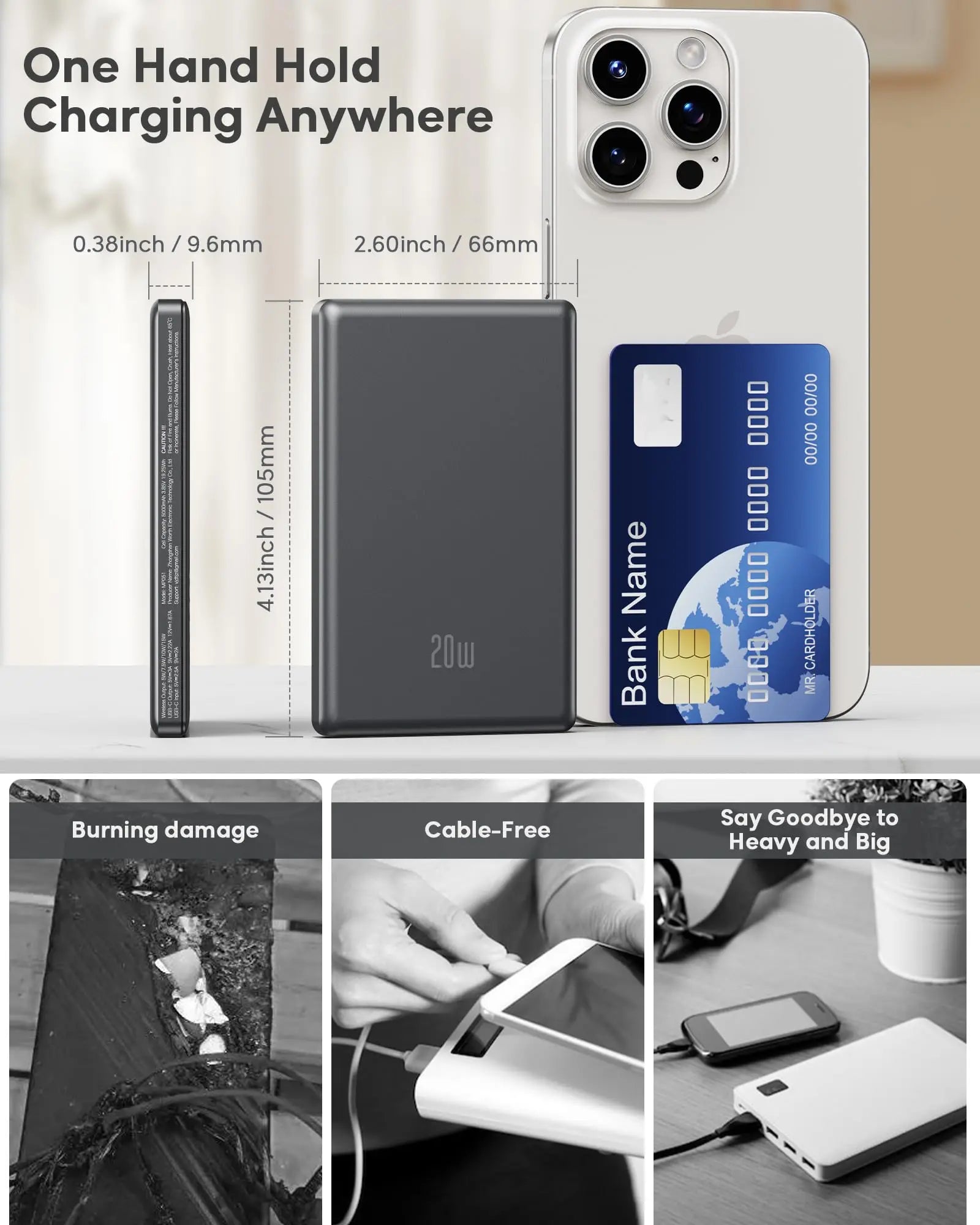 5000 mAh Magnetische Powerbank – Kabellos & 20 W Schnellladen